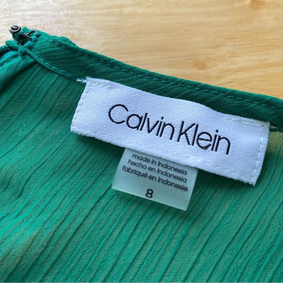 New Calvin Klein Dress 8 Chiffon Flutter Sleeve Green High-low Ruffle Faux Wrap - Picture 6 of 10